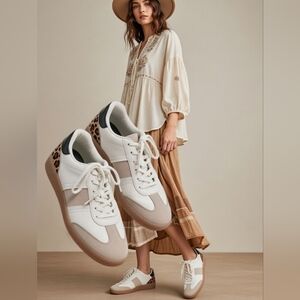 Leopard print sneakers animal suede beige neutral trainers tan sole casual